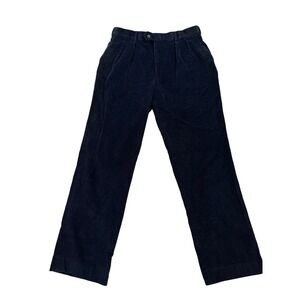 Vintage L.L. Bean Corduroy Pants Men's Size 34 Navy Blue Pleated Straight‎ Leg